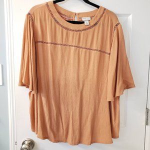 Ava & Viv, Coral Blouse with Flutter sleeve, Ladder-stitch, 3X